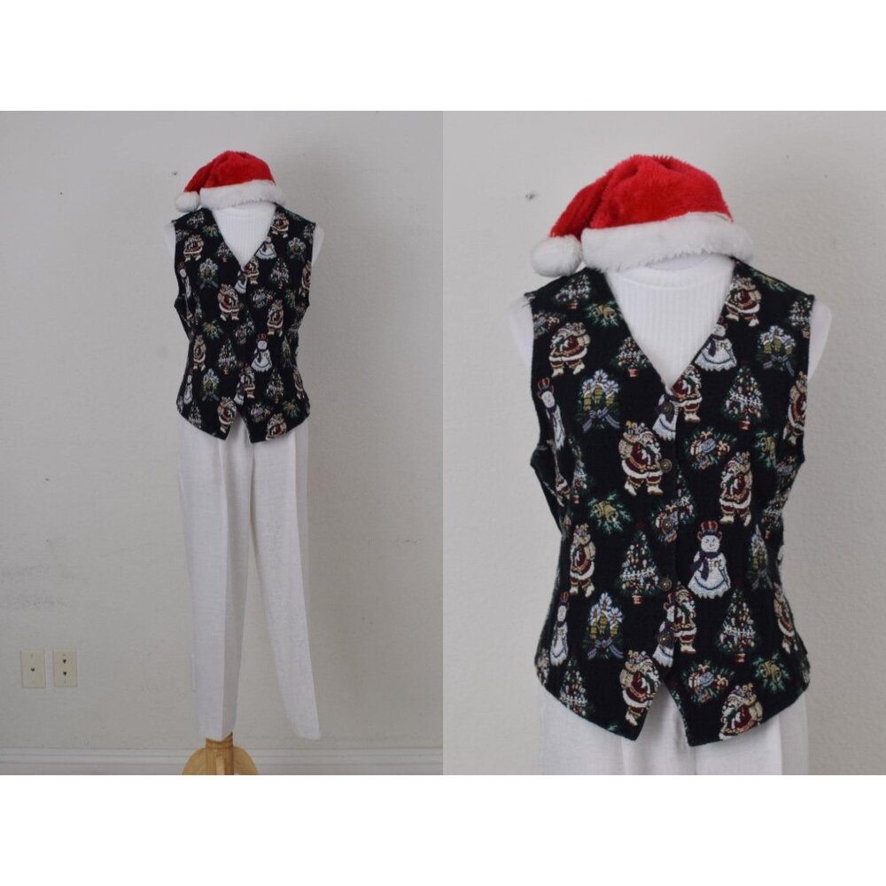Vintage Christmas Cotton/Poly Carpet Vest by‎ Boobie Brooks size XL